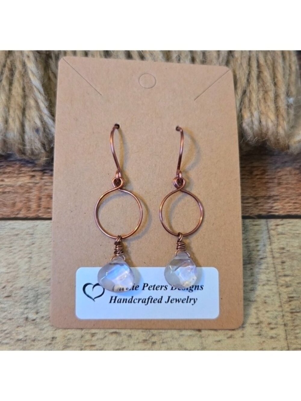NEW Amalie Peters Handmade Copper Wire Dangle Quartz Teardrop Earrings Jewelry
